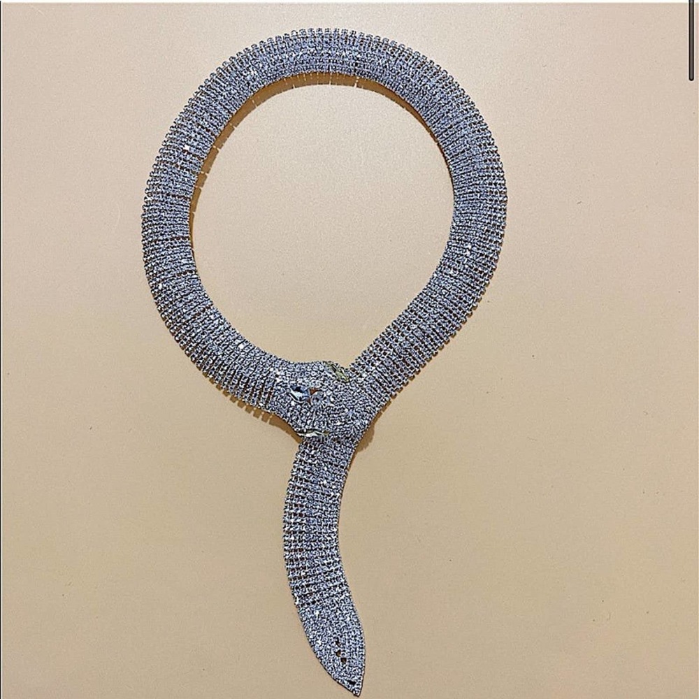 NEW CRYSTAL SNAKE SERPENT WHITE GOLD VINTAGE CHOKER NECKLACE - Picture 6 of 12